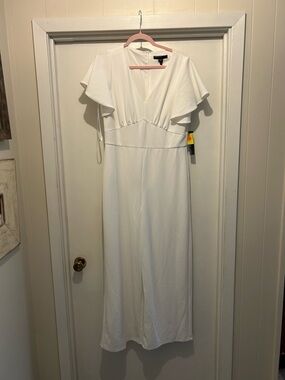 Maggy London White Wide-Leg Jumpsuit with Flutter Sleeves